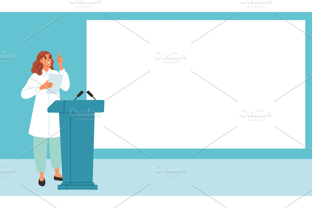 Young woman in white coat performs, a Healthcare Illustration by Vectorbuum