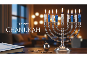 Lit menorah with blue and white, an Illustration by tilialucida