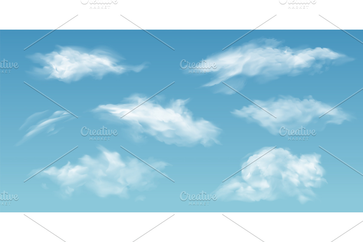 Realistic clouds. White 3d summer, an Illustration by Frogella