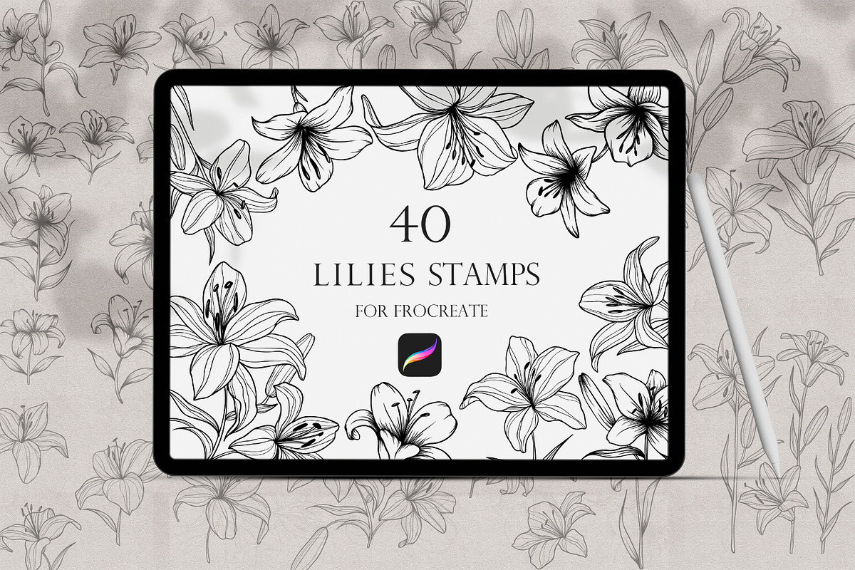 Lilies Stamps Procreate Bundle, a Brush Add-On by Dervik Art Store (Photo 1 of 6)