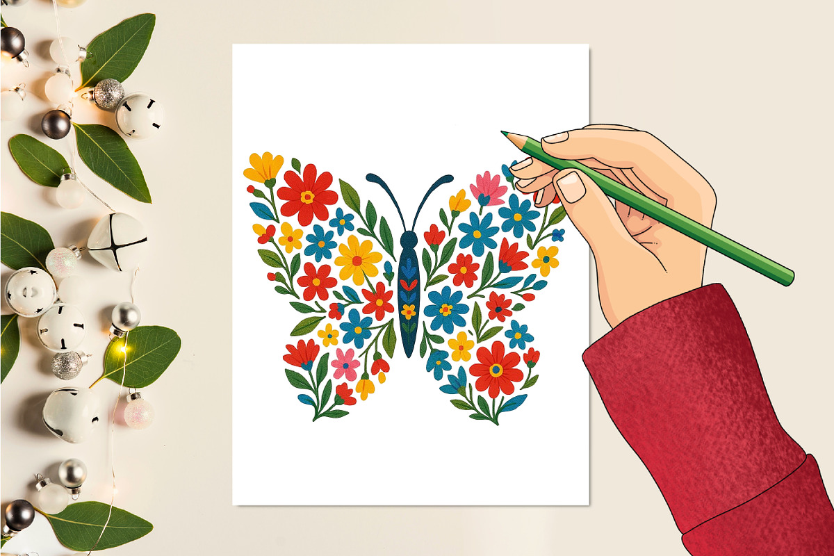 Flower Butterfly Sublimation Design, a Seasonal Illustration by Rose Art (Photo 3 of 4)