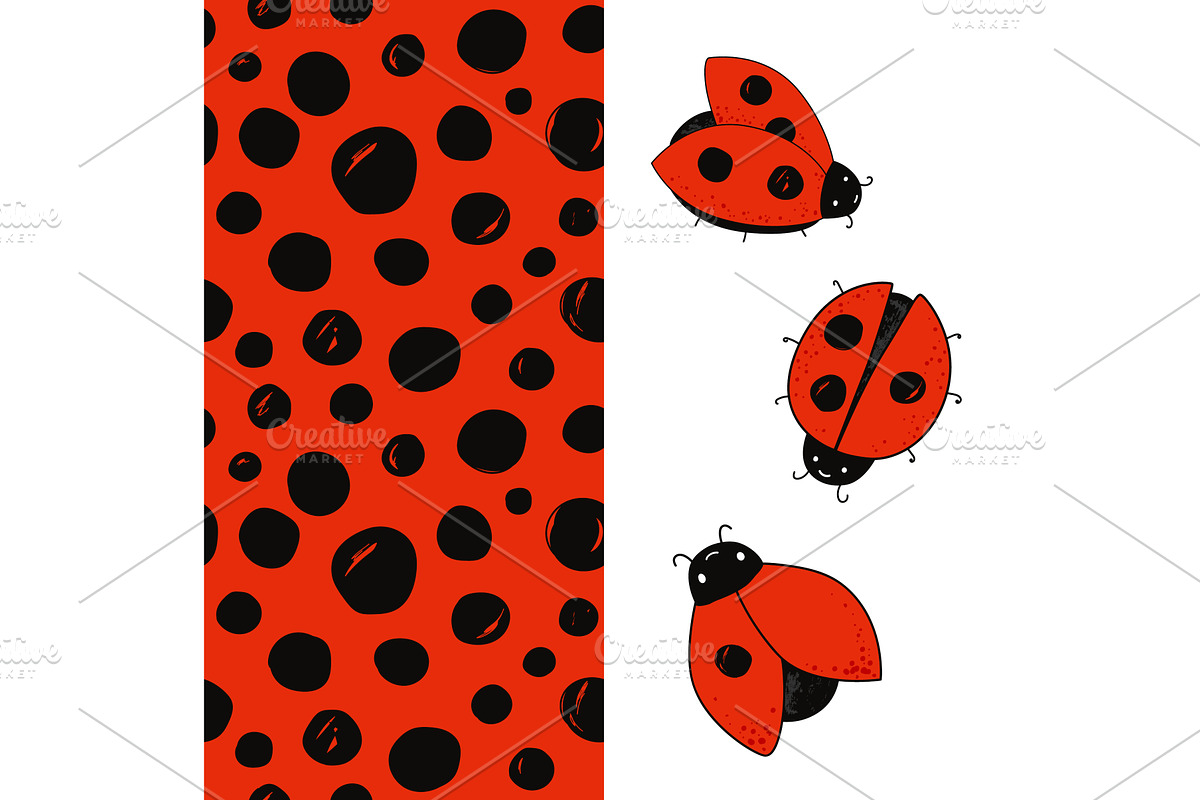 Set of cute ladybirds and ladybug, a Texture Illustration by Toltemara