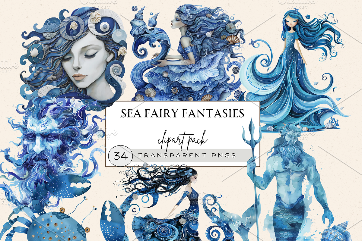 DEEP SEA FAIRY FANTASY CLIPART, a Person Illustration by Daring Digies (Photo 1 of 9)