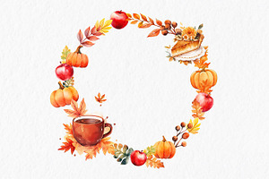 Cozy Autumn Watercolor Clipart PNG