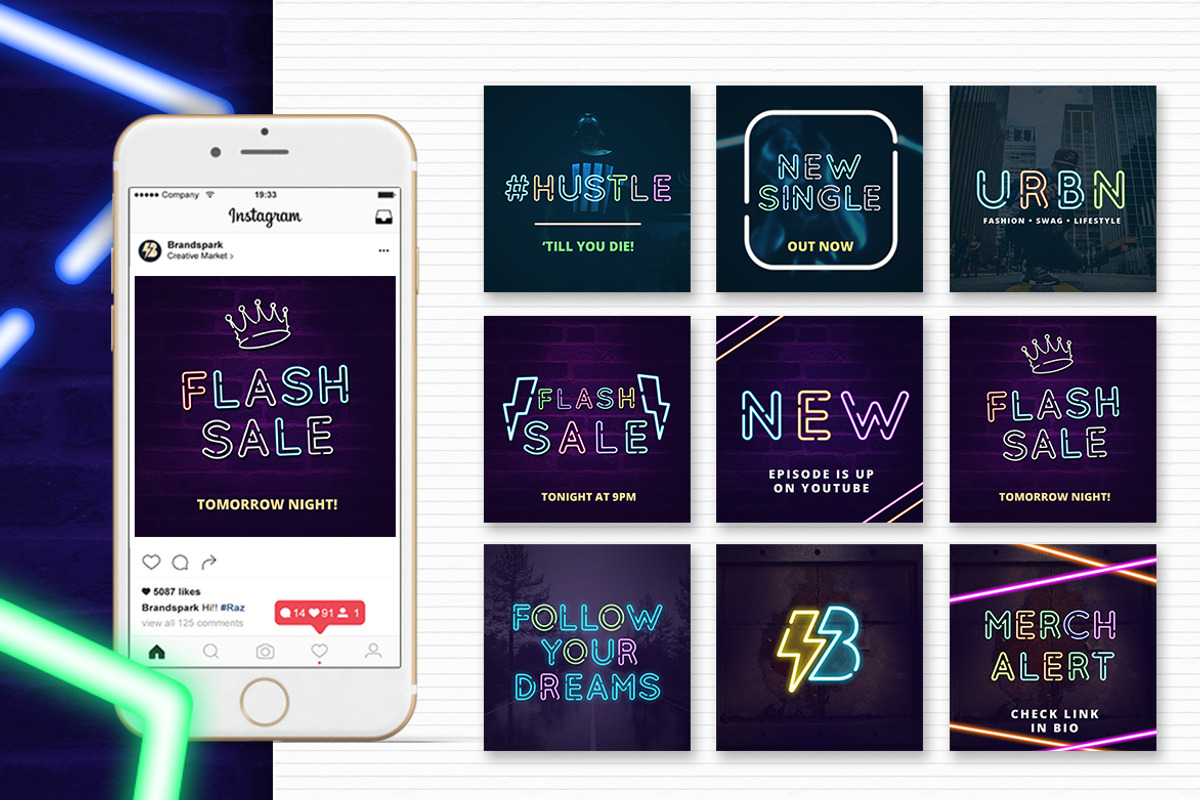 ANIMATED - Neon Social Media Kit, a Social Media Template by Brandspark (Photo 9 of 11)