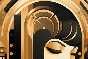 A stylized art deco portrait of a woman with a vintage hairstyle, featuring geo, a Background Graphic by Textures & Backgrounds