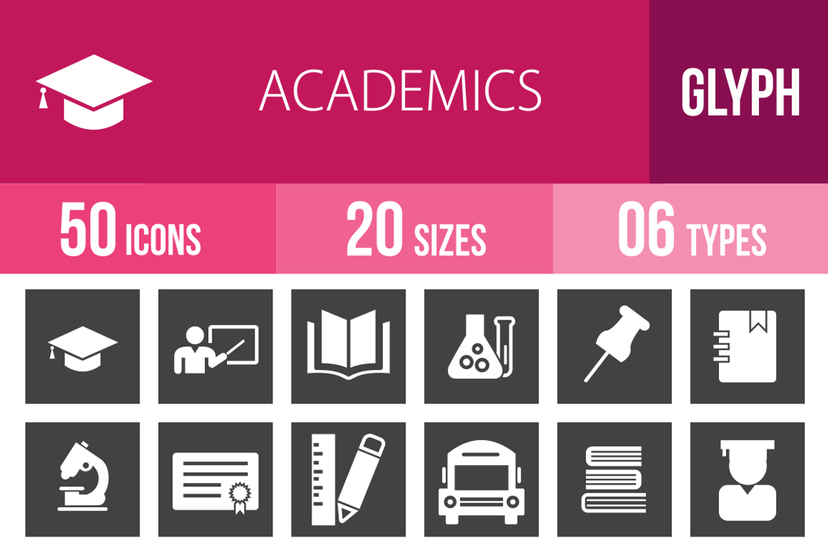 50 Academics Glyph Inverted Icons