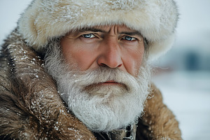 A close-up portrait of an elderly man with a thick white beard and piercing blu, a Person Photo by Textures & Backgrounds