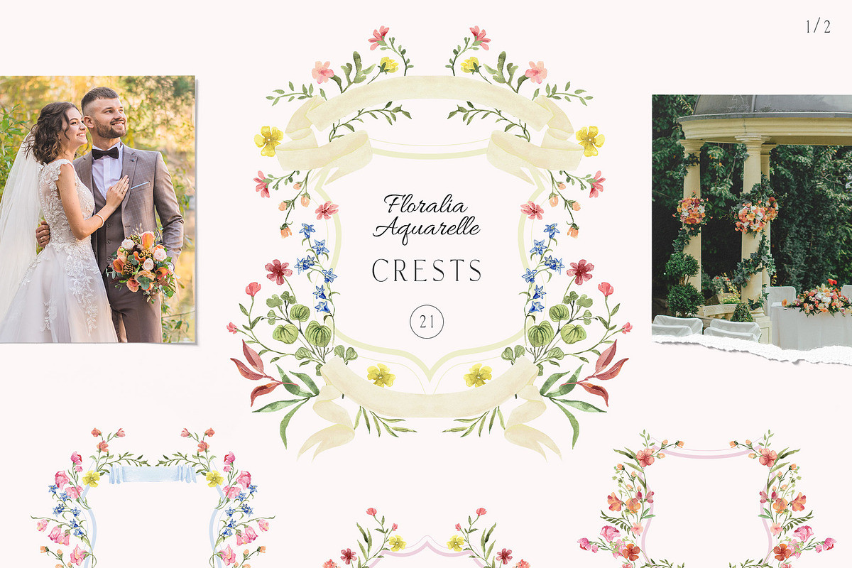 Floralia watercolor wedding crests, an Illustration by SunnyAfternoons (Photo 5 of 14)