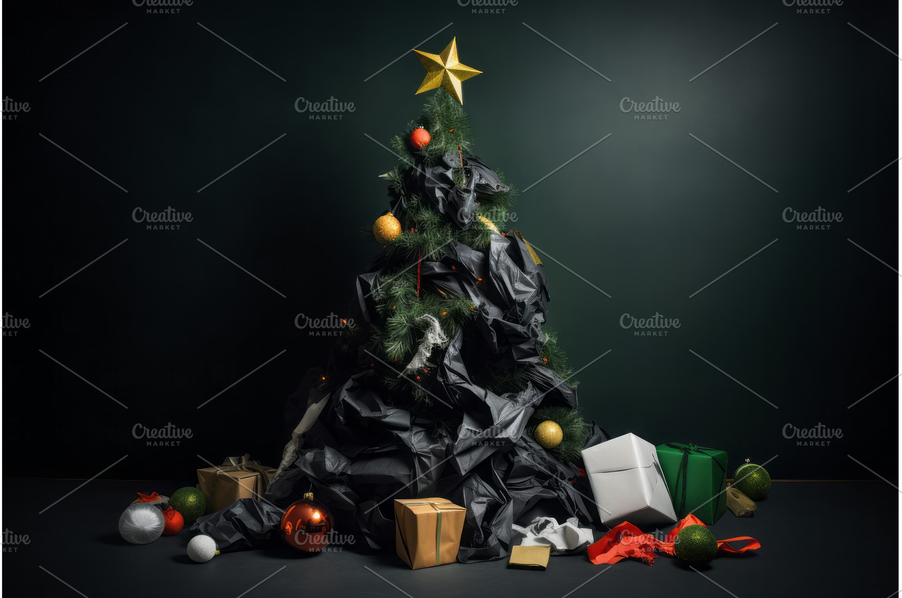 Christmas tree made from trash, a Holiday Photo by Ylivdesign