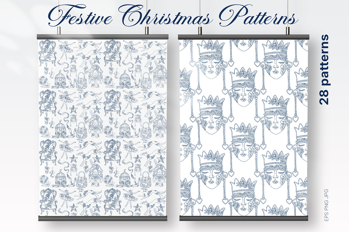Festive Christmas patterns, a Decorative Illustration by LanaDzi (Photo 7 of 25)