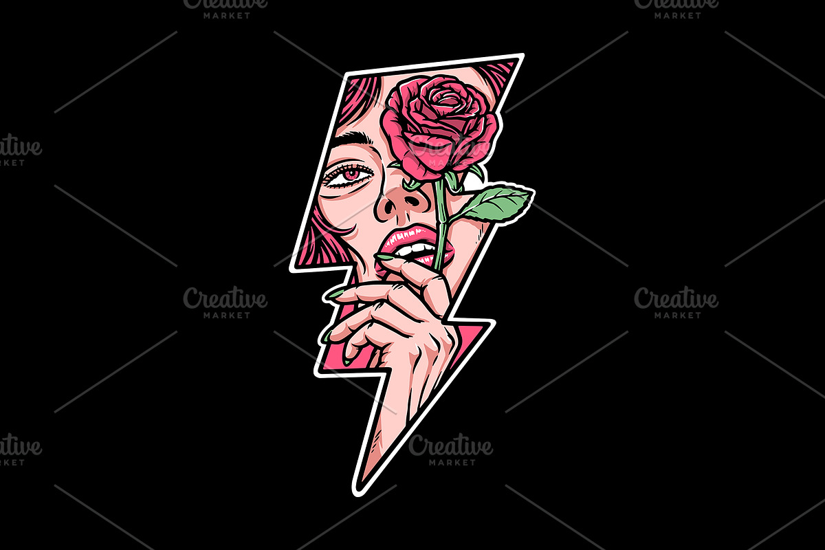 beautiful woman holding rose flower, a Person Illustration by gunaonedesign (Photo 1 of 4)