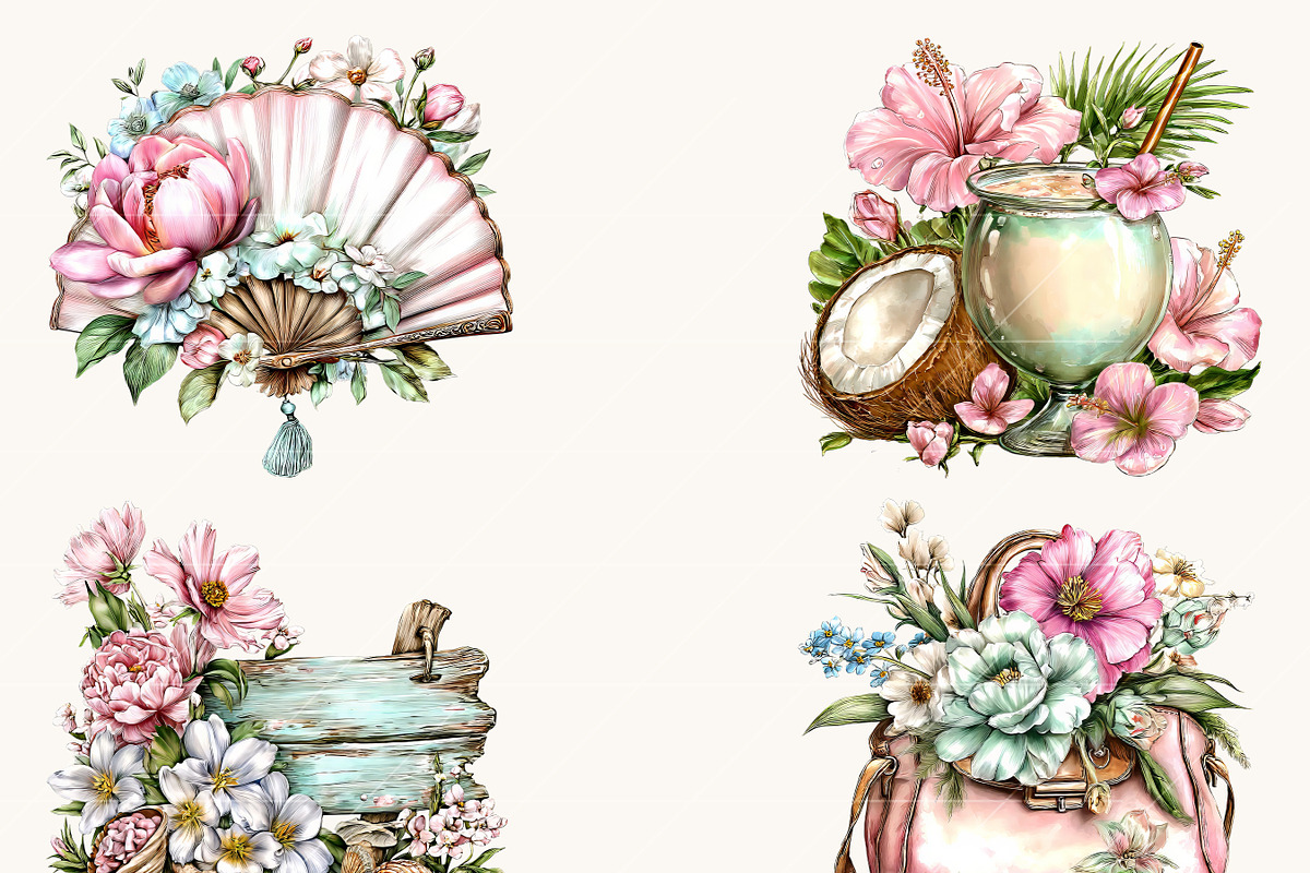 Orchid Beach Summer Clipart, a Seasonal Illustration by BusyDaydesign (Photo 5 of 9)
