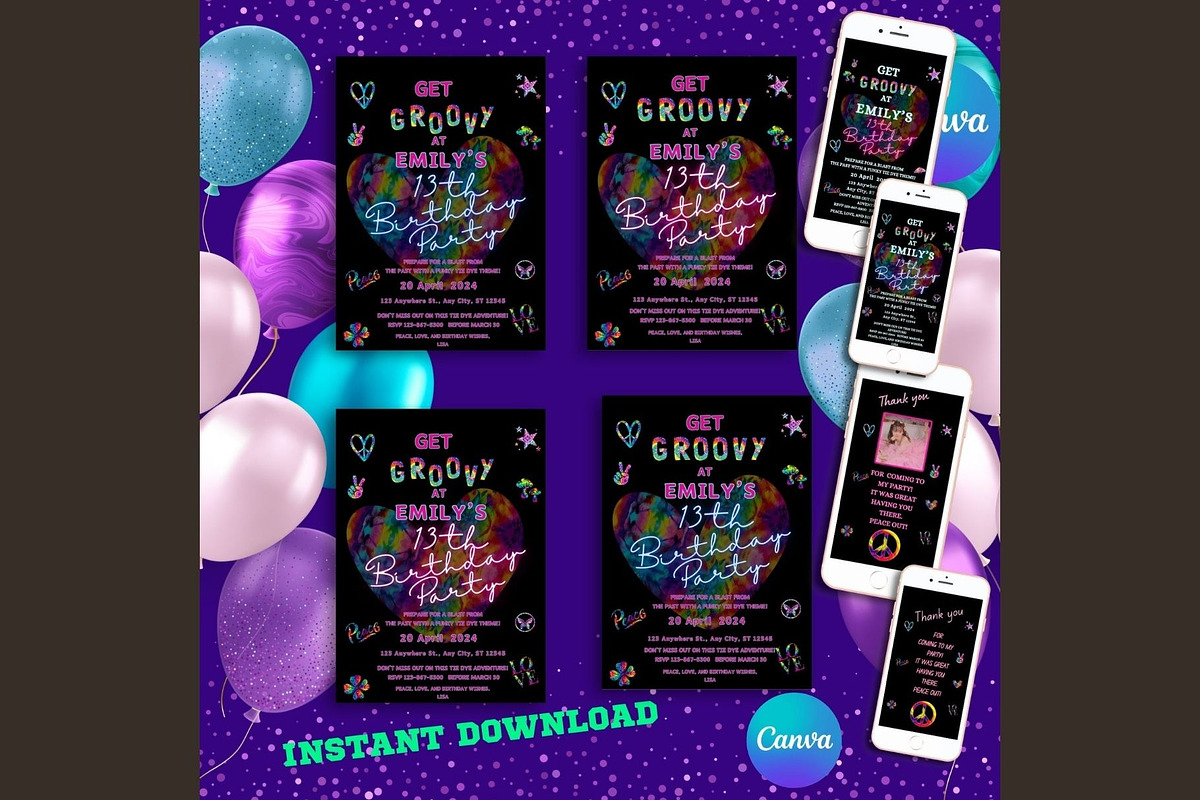 Tie-Dye Birthday Invitation, an Invitation Template by Lynn Reese Designs (Photo 3 of 5)