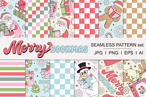 Retro Bookish Christmas pattern set