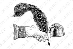 Quill Feather Ink Pen Hand Vintage, an Illustration by Christos Georghiou