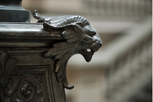 Close-up of a Metal Gargoyle Head on, an Architecture Photo by Rohan Photography