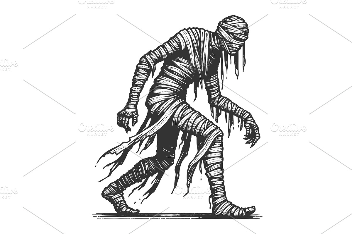 spooky mummy monster wrapped in, an Illustration by AlexArt