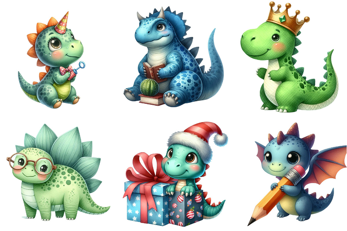 Watercolor Cute Baby Dinosaur PNG, an Illustration by Pixels.Craft (Photo 6 of 6)