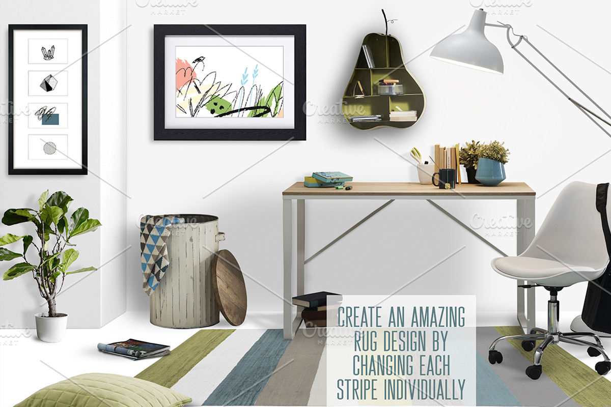 Office Rug, Wall & Frames Mock Up, a Print Template by Whimsicality (Photo 4 of 6)
