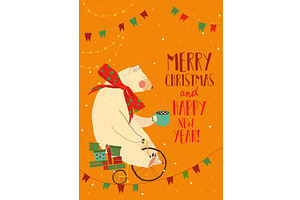 Cute Polar Bear riding Bicycle with, an Object Illustration by Maria Starus