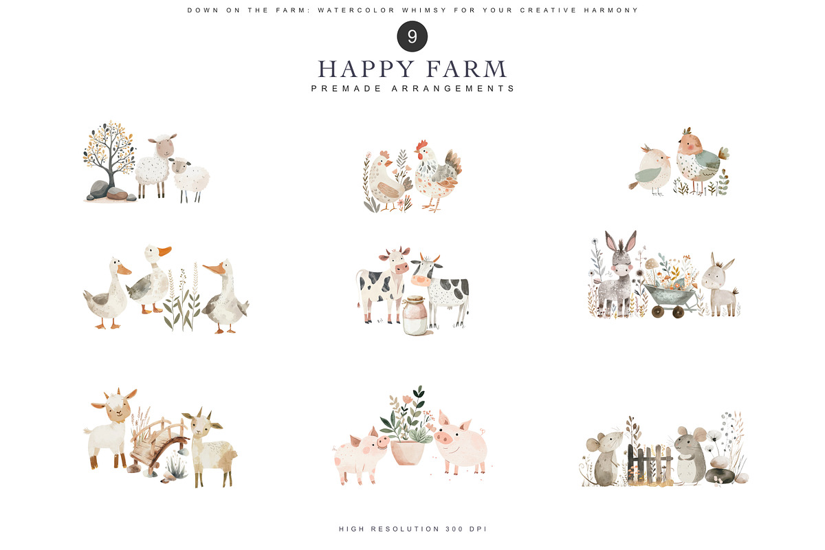 watercolor farm animal clipart set, an Animal Illustration by Pink Studio Art (Photo 8 of 13)