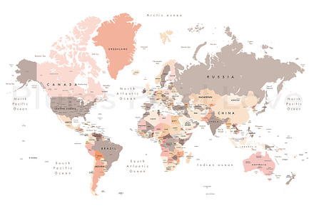 Detailed World Map 60x40 max - jpeg, a Work Illustration by Plums Pixel Love