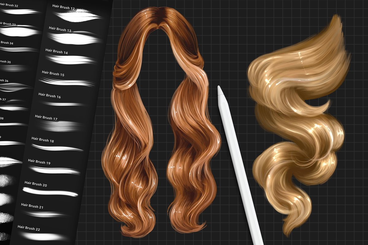 Procreate Hair Brushes, a Brush Add-On by LaurenceVArtiste (Photo 2 of 7)