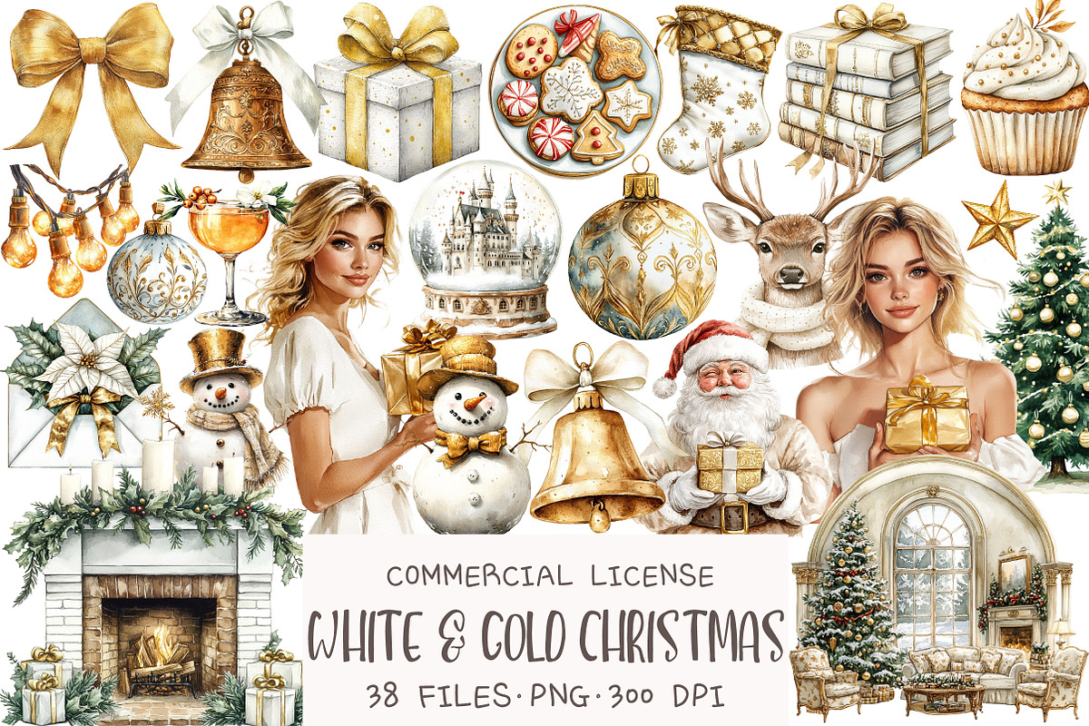 White & Gold Christmas Clipart, an Illustration by OK Design (Photo 1 of 5)