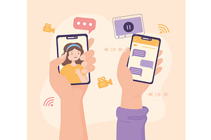 hands with mobile phones, a Person Illustration by studiogstock
