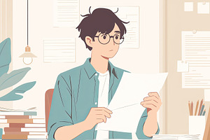Young professional reviewing documents at a desk in a modern office setup, a Photo by AS photostudio