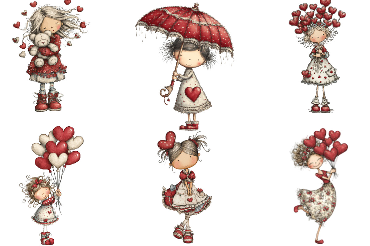 Quirky Valentine Girl Clipart, an Illustration by Designking (Photo 2 of 5)