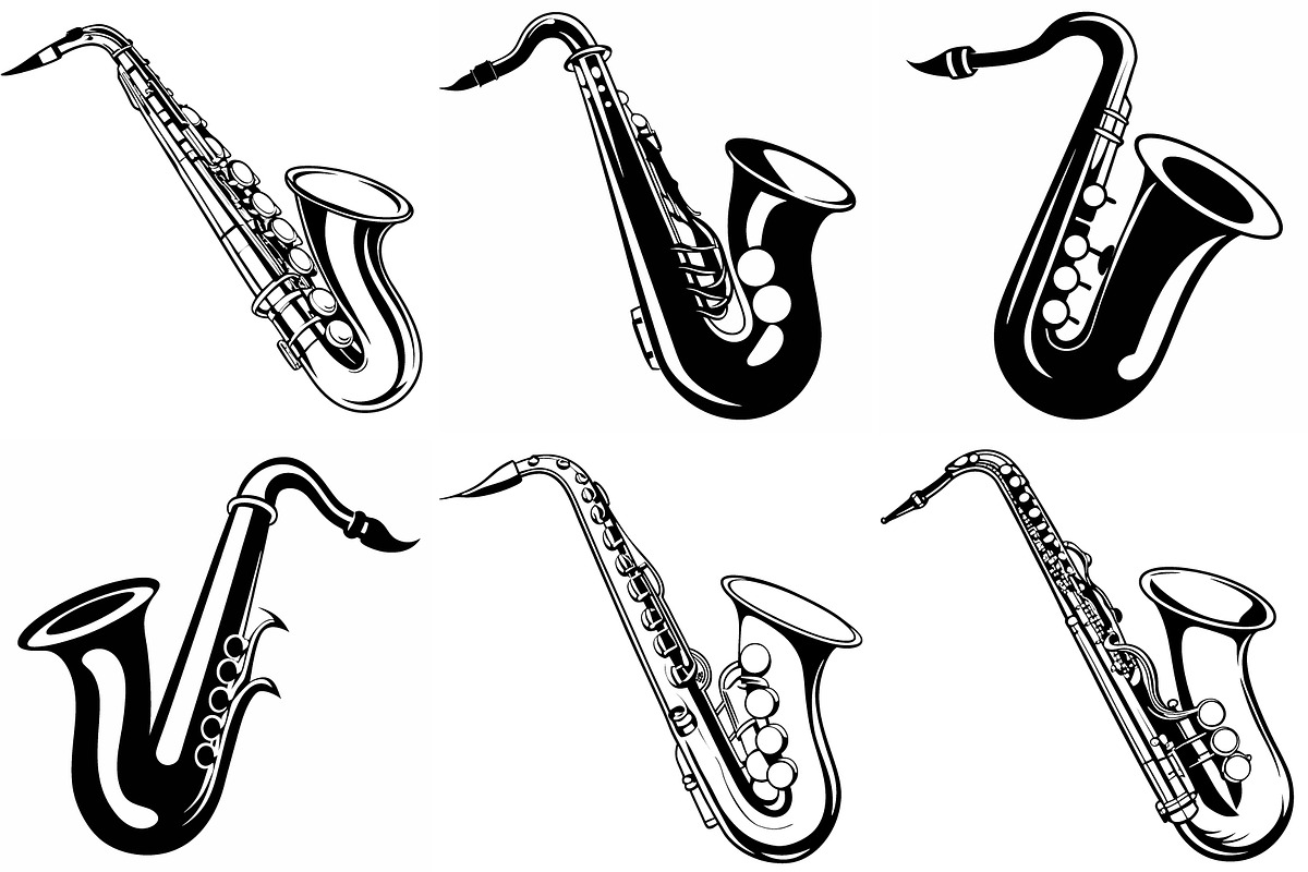 Saxophone vector silhouette line art, an Object Graphic by Billah Hub