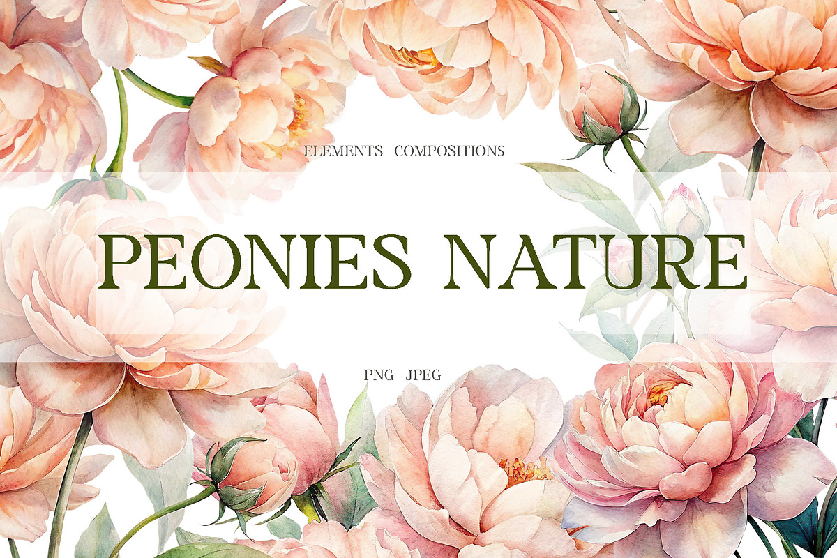 Peach Peony Watercolor Floral, a Decorative Illustration by NatalieArtsDenysenko (Photo 1 of 5)