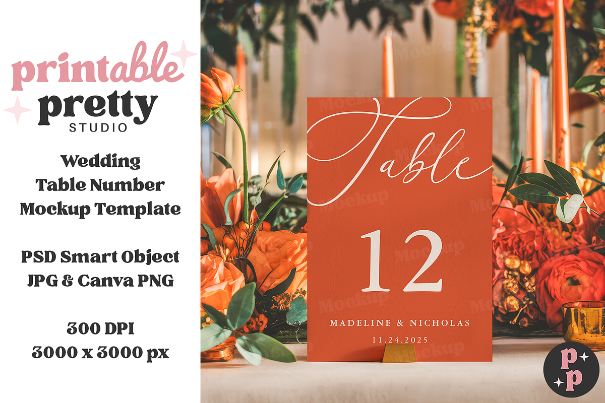 Bold Floral Table Number Mockup, a Product Mockup by Printable Pretty Studio (Photo 4 of 10)