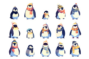 Set of cartoon penguins of different, an Animal Illustration by LadadikArt