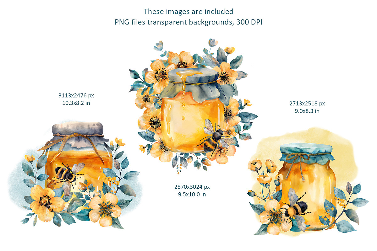 Bees and flowers watercolor clipart, a Seasonal Illustration by Anna Druzhkova (Photo 4 of 17)