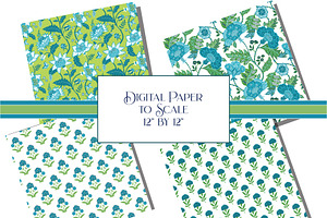 Boho Digital Papers Blue Green