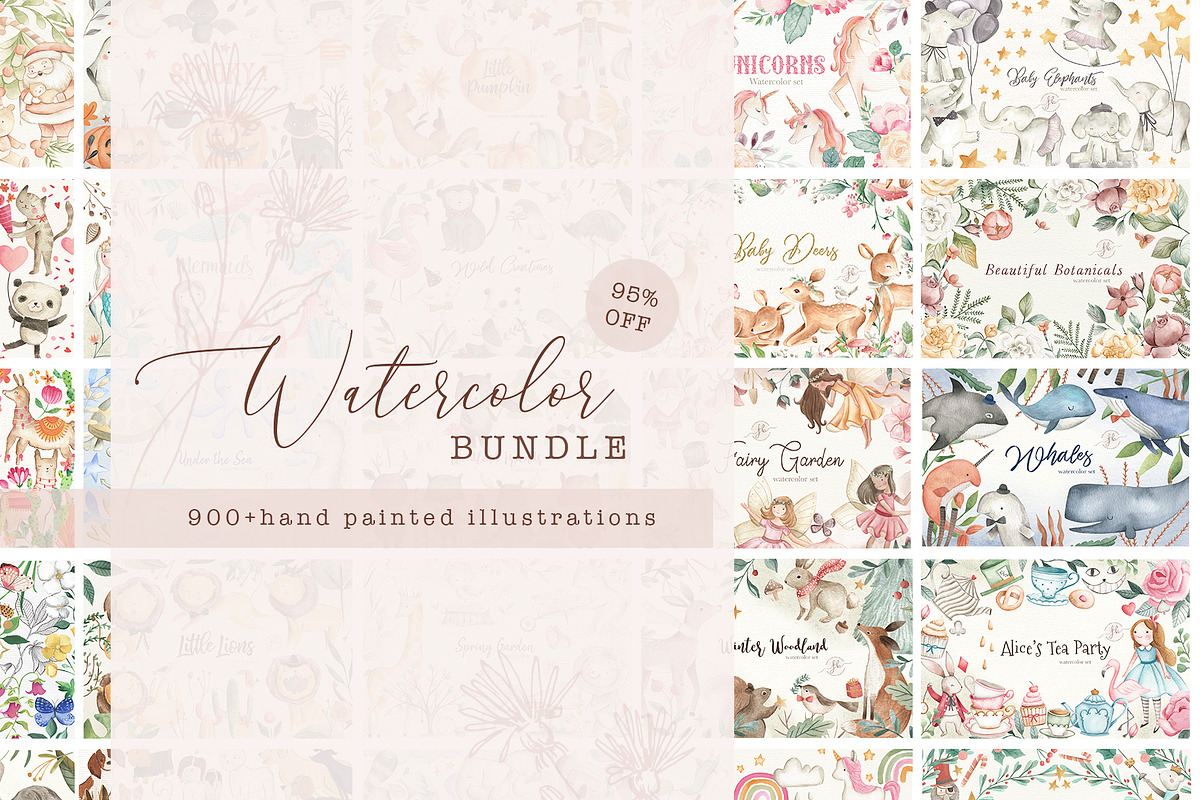 Watercolor Bundle, an Animal Illustration by Flora+Bear (Photo 1 of 32)