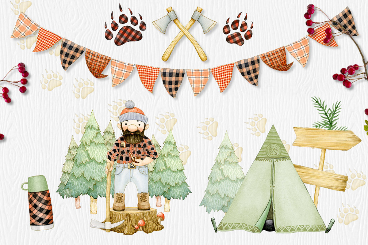 Lumberjack II Watercolor Collection, an Illustration by Watercolor Nomads (Photo 2 of 6)