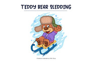Cartoon Teddy Bear Sledding. T-Shirt, an Animal Illustration by KENO Mascots (Thumbnail 2 of 3)