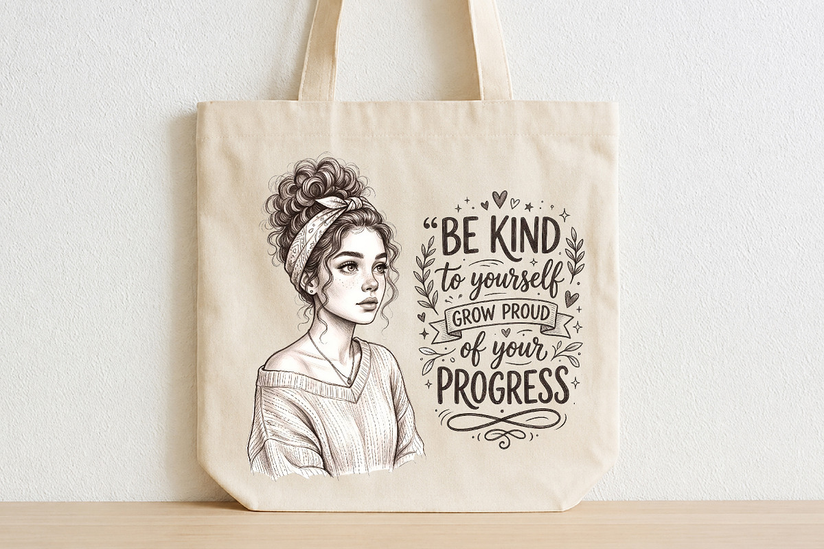 Be Kind to Yourself Messy Bun Girl, a Seasonal Illustration by CraftArtStudio (Photo 2 of 4)