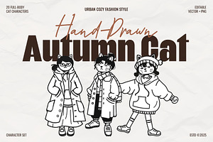 Handrawn Autumn Cat Character Set, an Animal Illustration by Invisual Studio