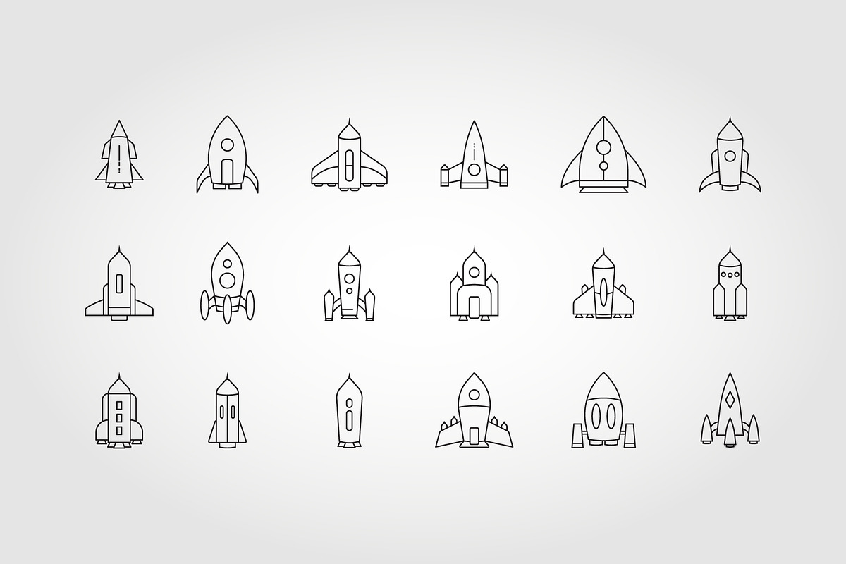 Rocket icons set. Space ship launch, an Outline Icon by PrastHF (Photo 1 of 2)