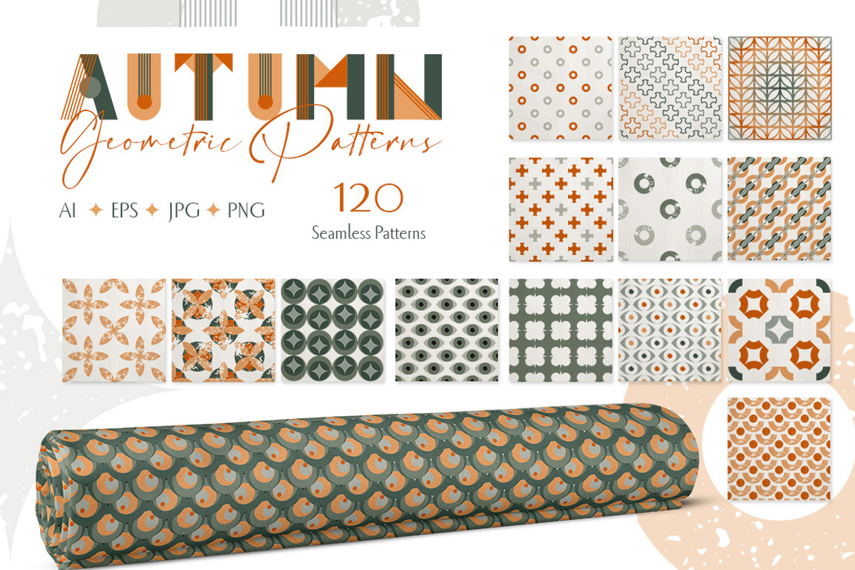 Autumn Geometric Seamless Patterns, a Pattern Graphic by KomannaArt (Photo 1 of 8)