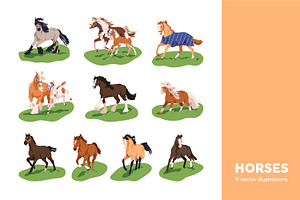 Horses, equine animals running set, an Animal Illustration by Good Studio