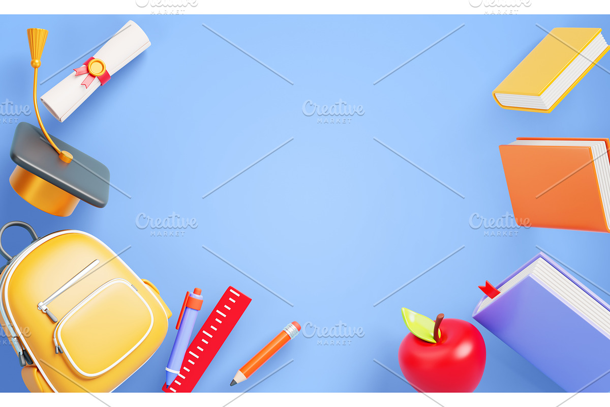 Back to school 3d border on blue, an Education Illustration by Marozhkastudio