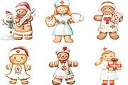 Christmas Gingerbread Nurse Clipart, an Illustration by CraftArtStudio (Thumbnail 2 of 6)