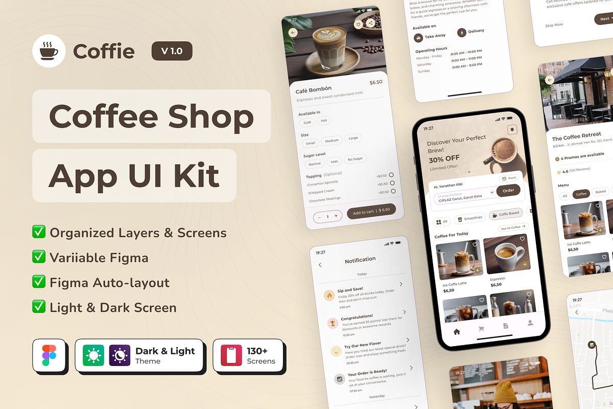 Coffie - Coffee Shop App UI Kit, an UI Kit Template by Nait Creative (Photo 1 of 7)