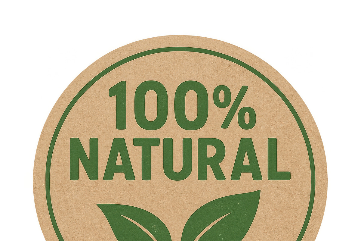 Natural food label sticker with gree, an Illustration by Dvoevnore photos